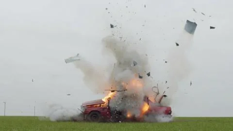 Car Explosion, Car On Fire Stock Photos