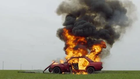 Car Explosion, Car On Fire Stock Photos