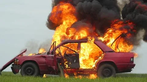 Car Explosion, Car On Fire Stock Photos