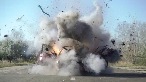 Car Explosion, Car On Fire Stock Photos