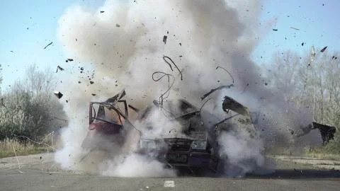 Car Explosion, Car On Fire Stock Photos