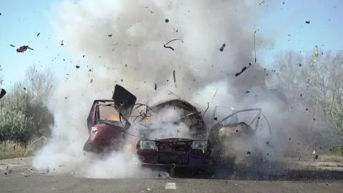 Car Explosion, Car On Fire Stock Photos