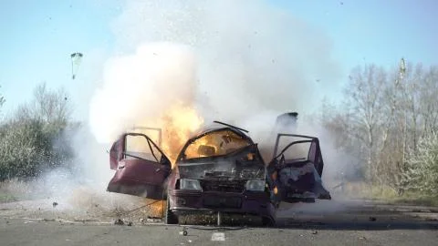 Car Explosion, Car On Fire Stock Photos