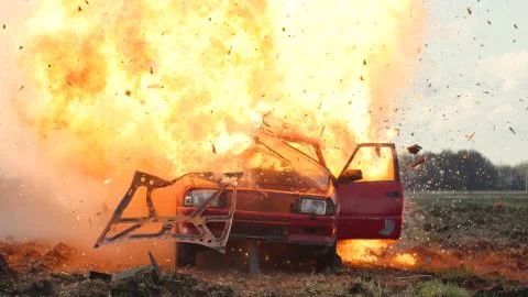 Car Explosion, Car On Fire Stock Photos