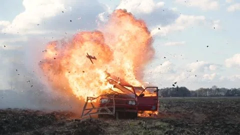 Car Explosion, Car On Fire Stock Photos