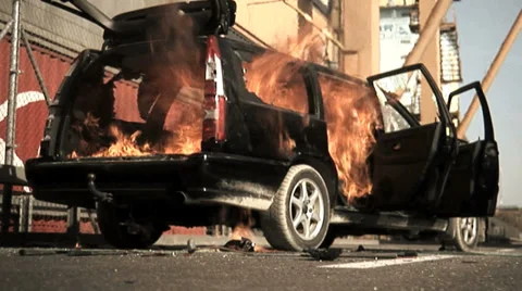 Car explosion. exploded background. car on fire. demolition sabotage Stock Footage 37269001