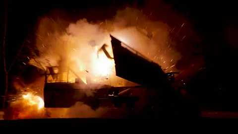 Car Explosion On Night. Slow-Mo. Video stock 89406697