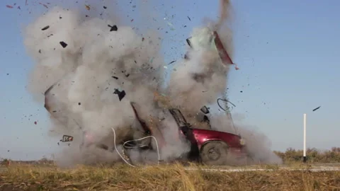 Car Explosion on Road, Side View Video stock 91124676