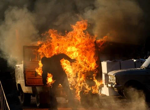 Car explosion on a show 스톡 사진