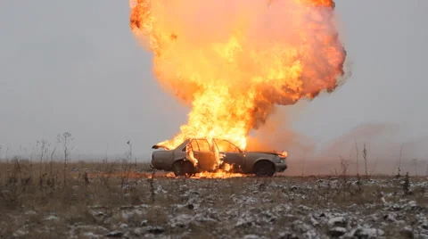 Car Explosion. Side View Stock Footage