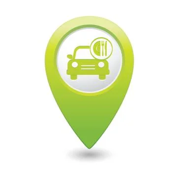 Car with fast food icon pointer green Stock Illustration