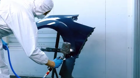 Car fender painting process in camera Stock Footage 44821403