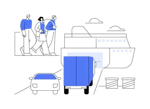 Car ferry abstract concept vector illustration. Illustrazione stock