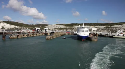 Car ferry leaving the harbour at Dover, Kent, UK Stock Footage 5297307