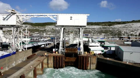 Car ferry leaving the harbour at Dover, Kent, UK Stock Footage 5297368