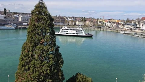 Car ferry maneuvering inside port in Romanshorn Switzerland Stock Footage 332264031