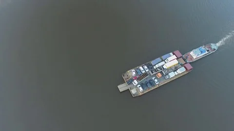 Car ferry on the river Stock Footage 76532274