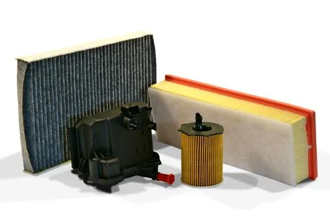 Car filter set - oil filter, air filter, pollen filter Stock Photos