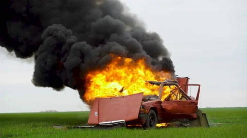 Car On fire, Burning car Stock Footage 90093223