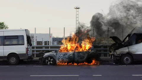 Car on fire. Burning Car. Stock Footage 196929207