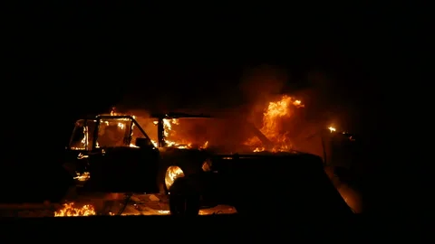 Car On Fire, Burning Car Front View, Car Explosion Stock Footage 89406614