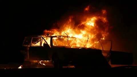 Car On Fire, Burning Car on night Video stock 89406629