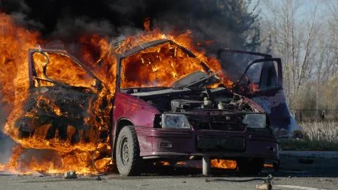 Car On Fire, Burning car Stock Photos