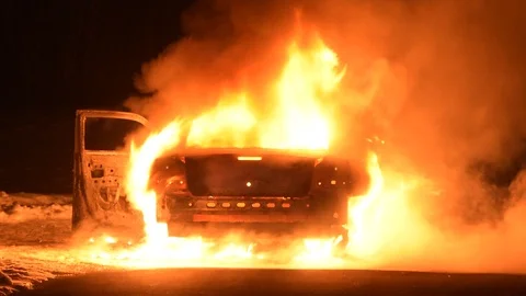 Car Fire WIth Flames Stock Footage 104026872
