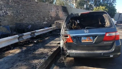 Car Fire in Hollywood Stock Footage 148128075
