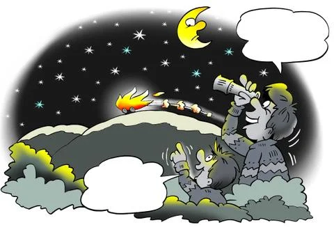 Car in fire in the moon nigth Stock Illustration