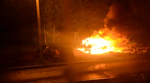 Car on Fire. Rescue. Front View. Ukraine. Sabotage  Stock Footage 51016495