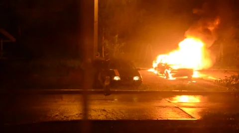 Car on Fire. Rescue. Front View. Ukraine. Sabotage  Stock Footage 51016517