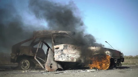 Car On Fire, Road Accident Video stock 87552723