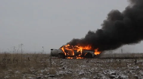 Car On Fire. Side View Video stock 47360794