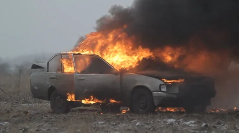 Car on fire, slow-mo Stock Footage 63125682