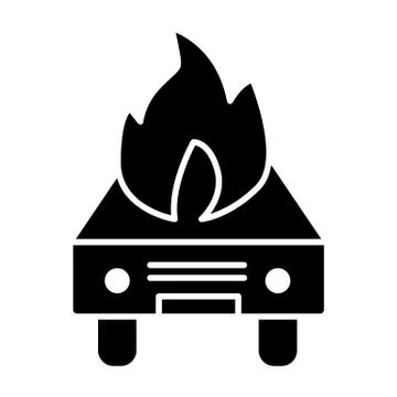Car on fire solid icon. Fire in auto vector illustration isolated on white Stock Illustration