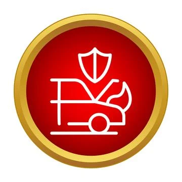 Car on fire under shield representing insurance protection Ilustração Stock