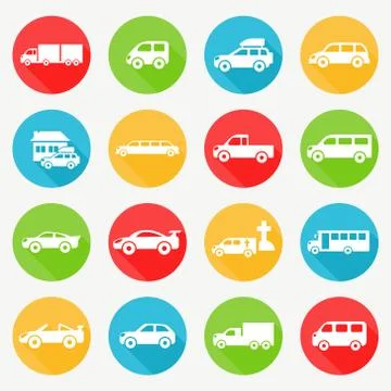 Car flat icon set Stock Illustration