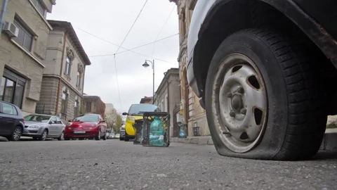 Car flat tire Stock Footage 70413576