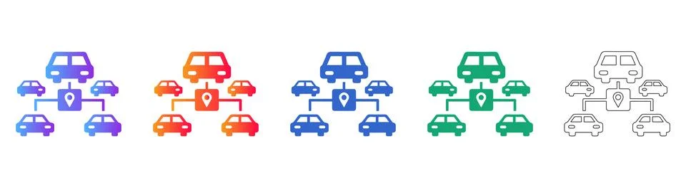 Car Fleet Location Tracking Network Icons Stock Illustration