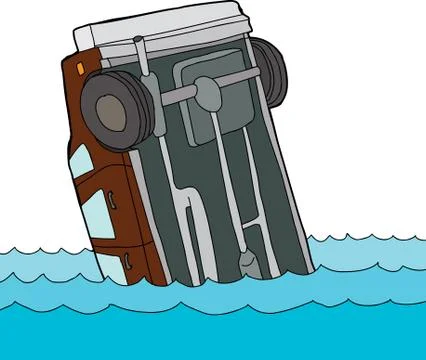 Car floating in water Stock Illustration