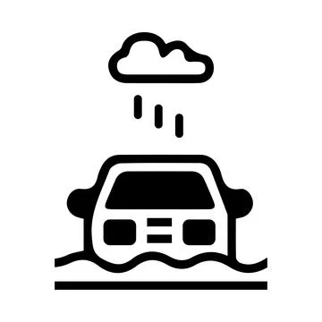 Car, flood, disaster, icon, cloud, rain, car flood disaster icon Stock Illustration