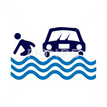 Car, flood, disaster, icon, cloud, rain, car flood disaster icon ...