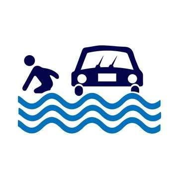 Car, flood, disaster, icon, cloud, rain, car flood disaster icon Stock Illustration
