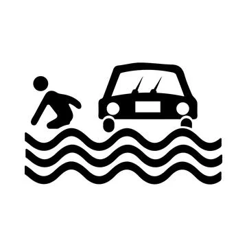 Car, flood, disaster, icon, cloud, rain, car flood disaster icon Stock Illustration