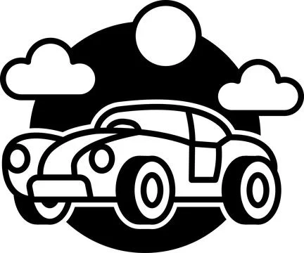 A car is flying through the sky with a sun in the background Stock Illustration