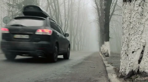Car in the Fog Stock Footage 39717296