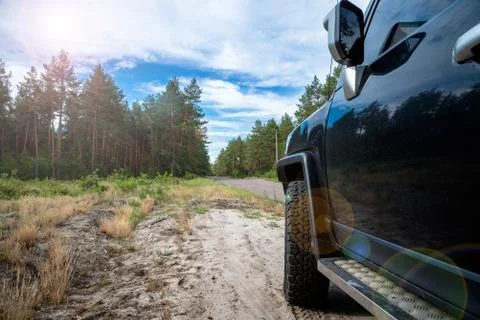 Car in the forest road Stock Photos