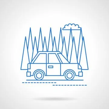 Car in forest travel flat line vector icon Stock Illustration