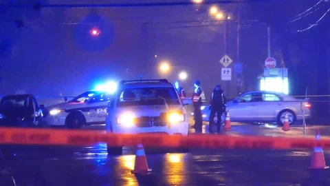Car on fourth flash after hitting pedestrian Stock Footage 100618825
